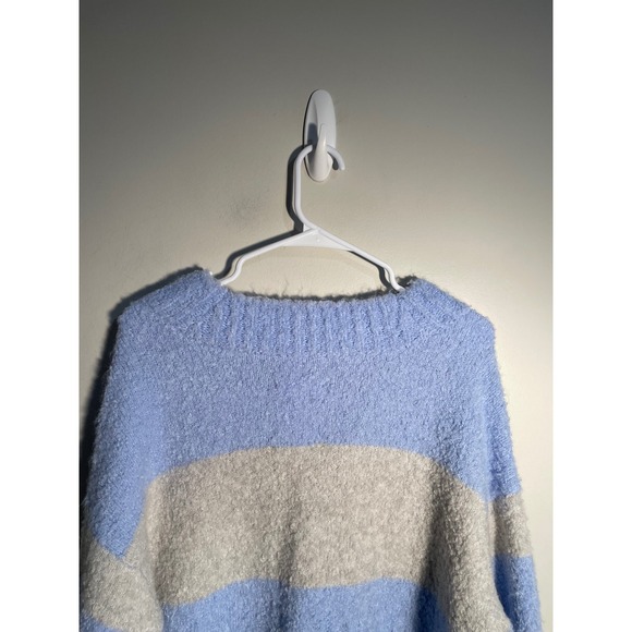 Aerie Teddy Boucle Sweater Blue Stripes Size Medium Oversized Cozy Winter Casual - Picture 7 of 11